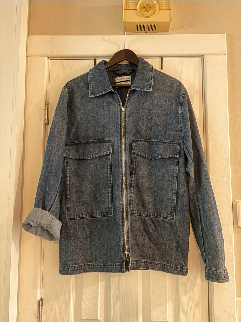 A Kind of Guise Men's Denim Zip Jacket in Washed Blue